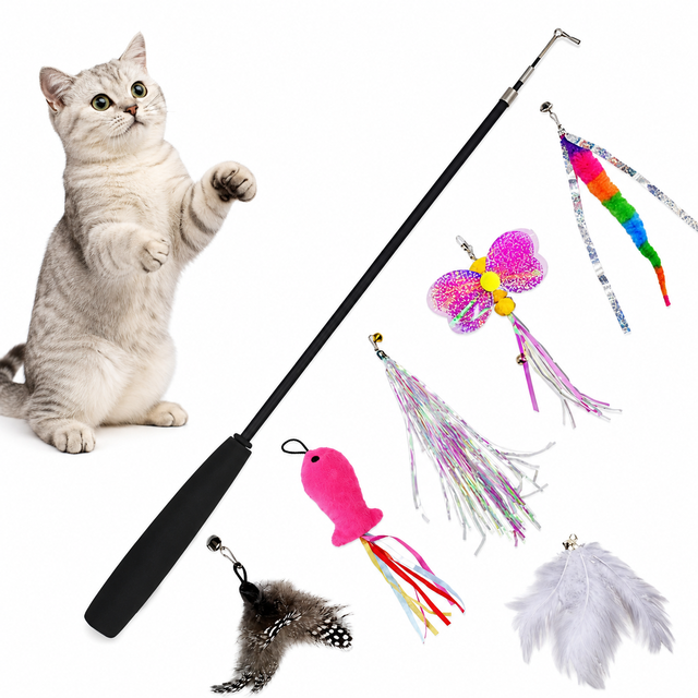 Wholesale cat teaser wand set 11 pcs interactive feather toys