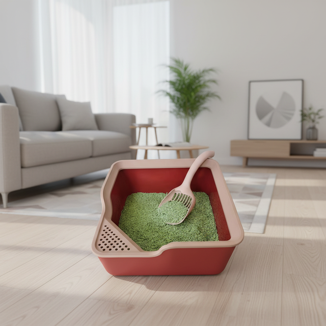 Large cat litter box with scoop