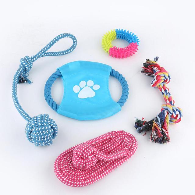 Wholesale Squeaky Dog Toys 5-Pack – Assorted Plush & Ball Set with Rope, Bulk OEM