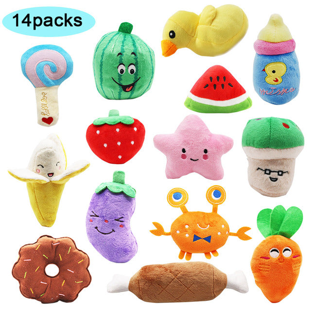 Wholesale Squeaky Plush Dog Toy Set – 10-Pack Assorted Cartoon Stuffed Toys with Squeakers, OEM