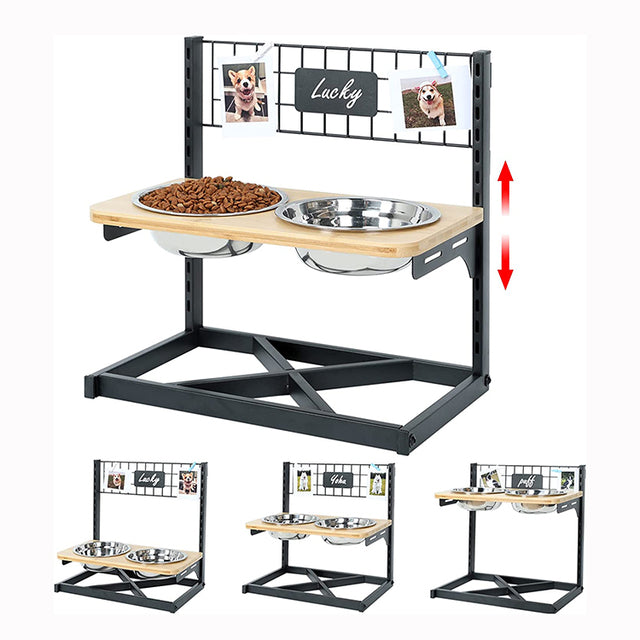Wholesale Elevated Dog Bowl Stand – 4 Height Adjustable Raised Feeder with Stainless Bowls, OEM