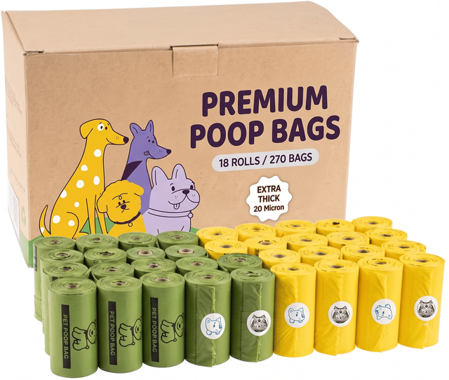 Wholesale Plant-Based Dog Poop Bags with Dispenser – 270 Count Compostable Waste Bags, OEM