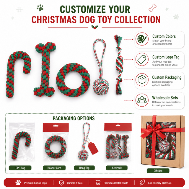 Wholesale Christmas Dog Rope Tug Toy Set – Candy Cane Cotton Rope 3-Pack, OEM