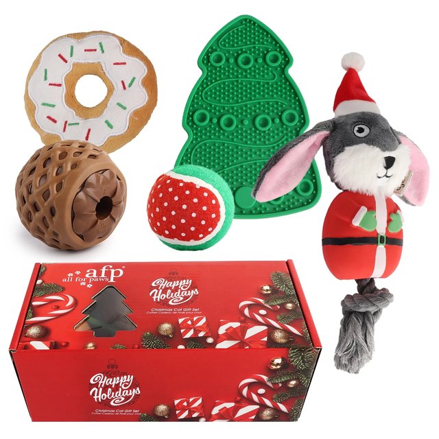 Wholesale Christmas Dog Gift Set 5-in-1 – Holiday Toy Box with Lick Mat & Chew Toys, OEM